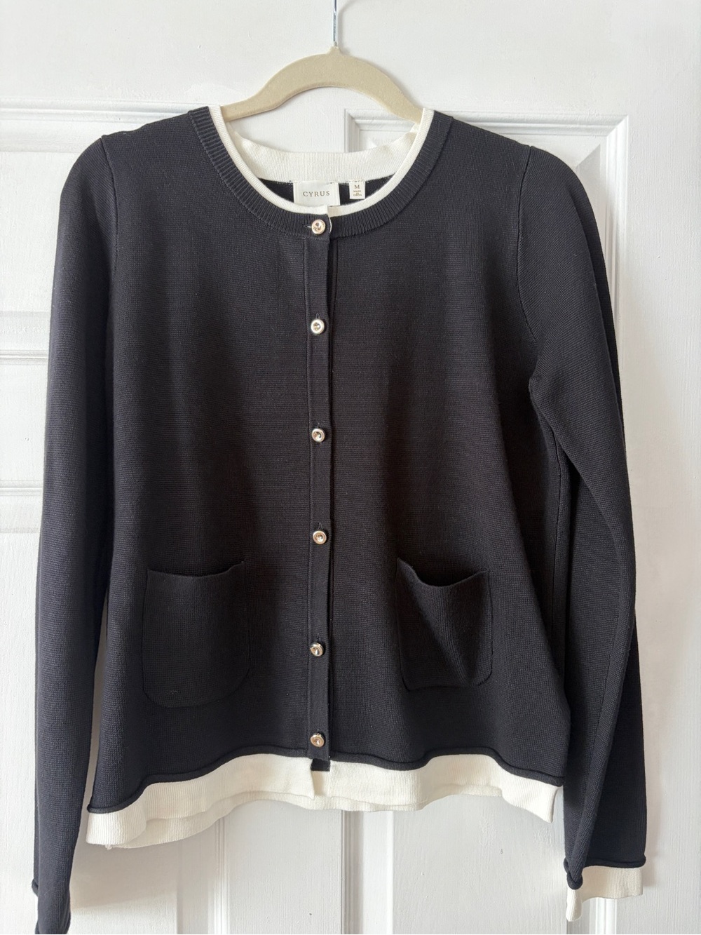 Cyrus Black Cardigan with Cream Layered Hem